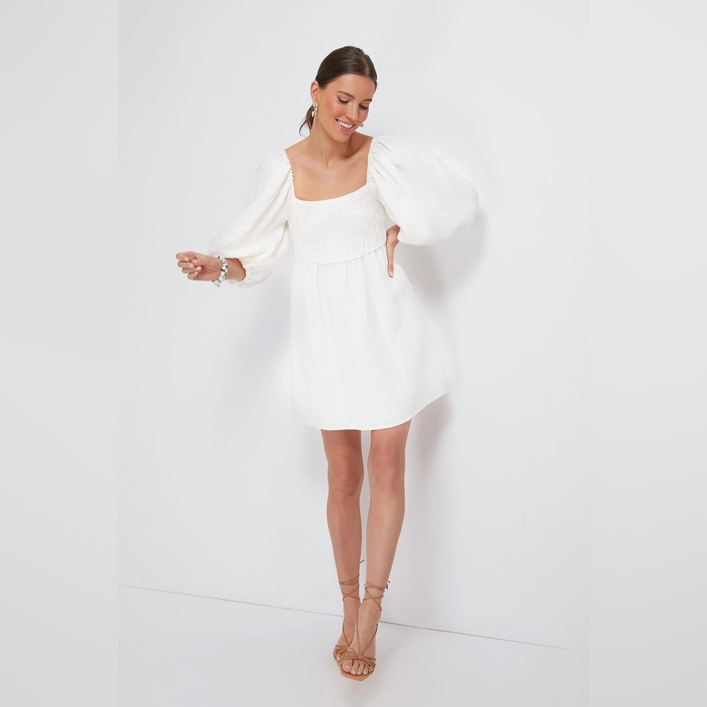 Tuckernuck 100% Linen Annie Smocked Puff Sleeves Dress